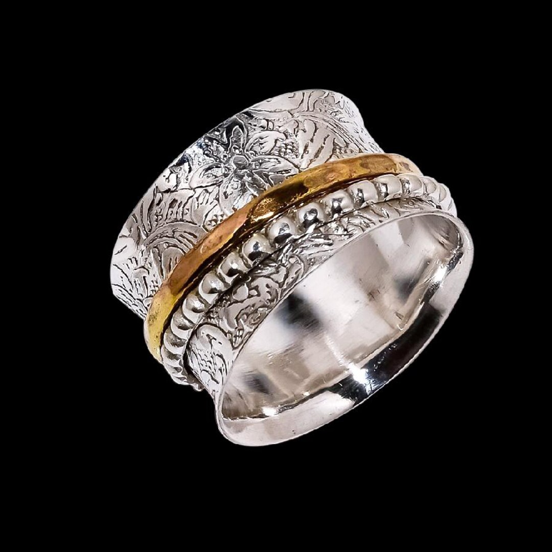 Silver Spinner Ring: Wide Band Meditation Fidget Ring Jewellery Gift ...