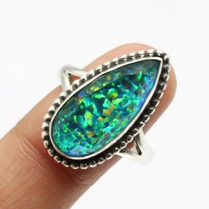 925 Silver Ring / Opal Triplet / Big Huge Ring / Womens Rings Bands / Designer ring / pear opal triplet/Customized Ring Sizes J to Z