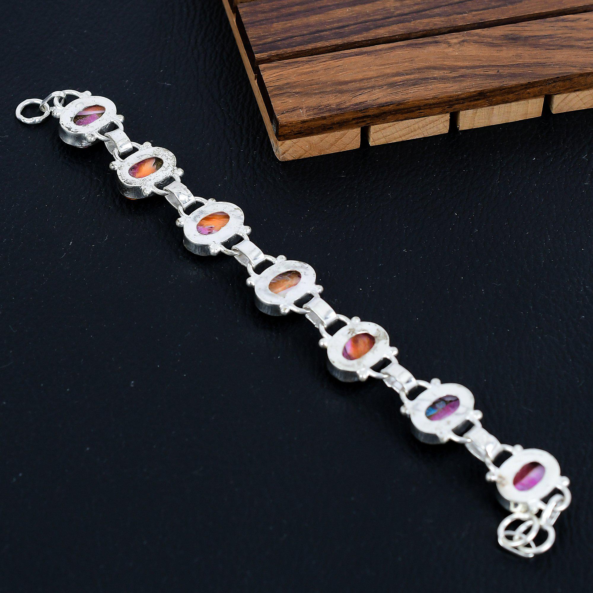 925 Silver Dahlia Turquoise Bracelet/pink Spiny Oyster Handmade