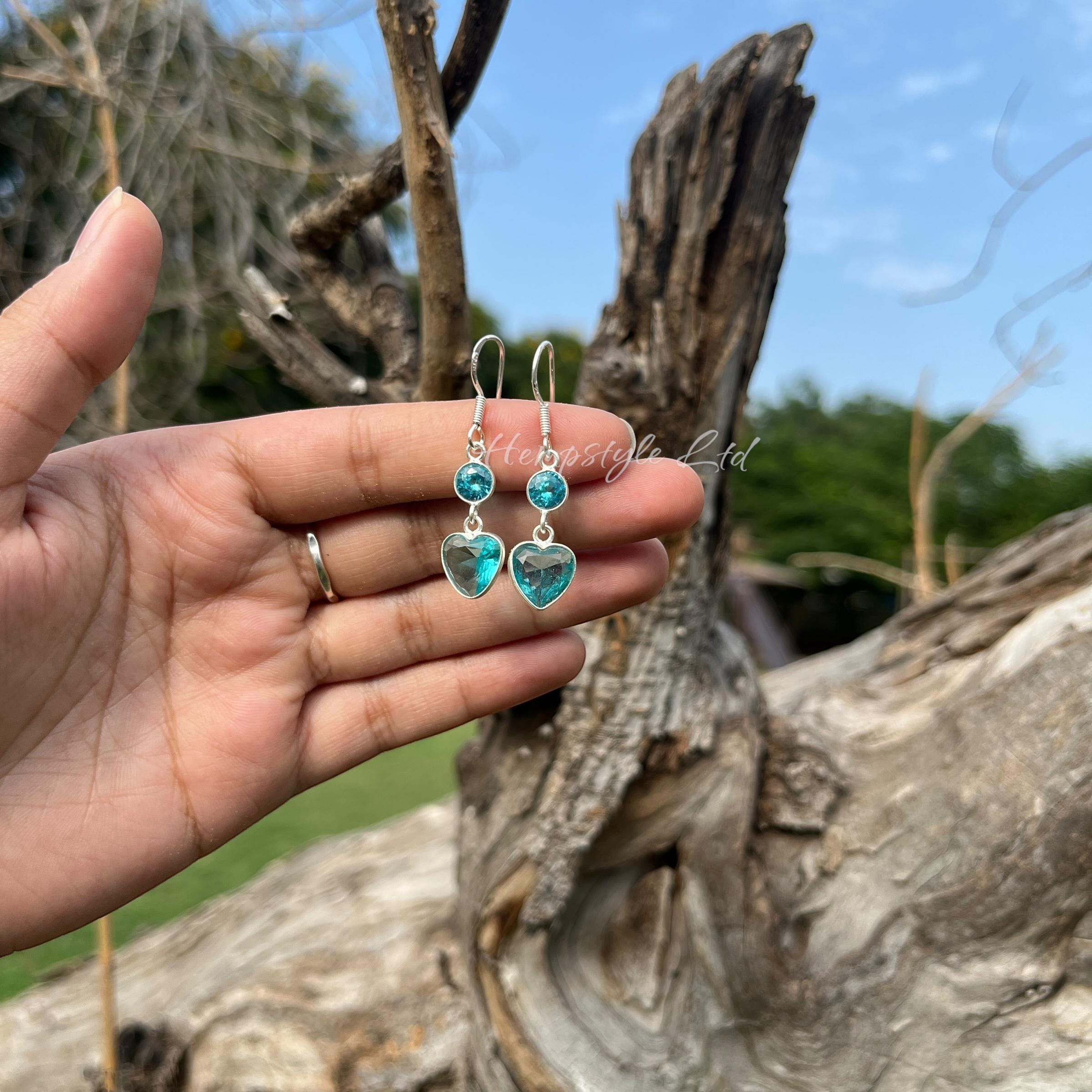 Orecchini A Bottone In Argento Sterling 925 Con Topazio Blu Naturale - Foto 3