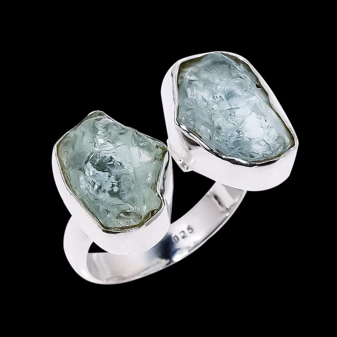 Raw Aquamarine Silver Ring, Solid 925 Sterling Silver Ring