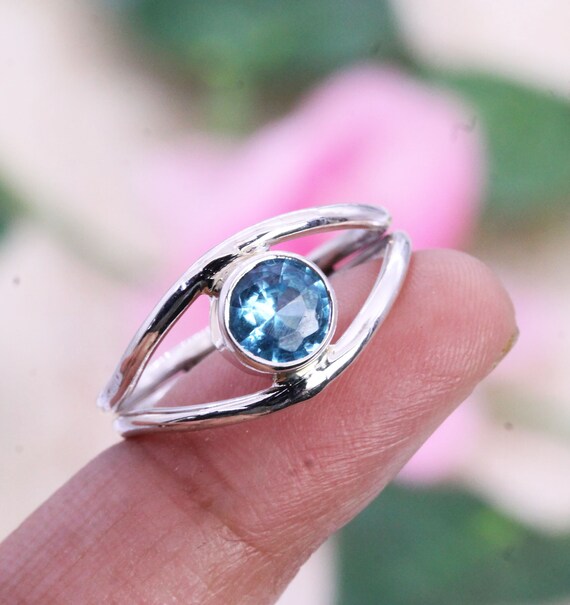 thumbnail image 2 of Classic Round Cut Natural Green Topaz Gemstone Ring – Silver Plated Copper Band – Sizes 6-10 By Luckyshine 2 of 5