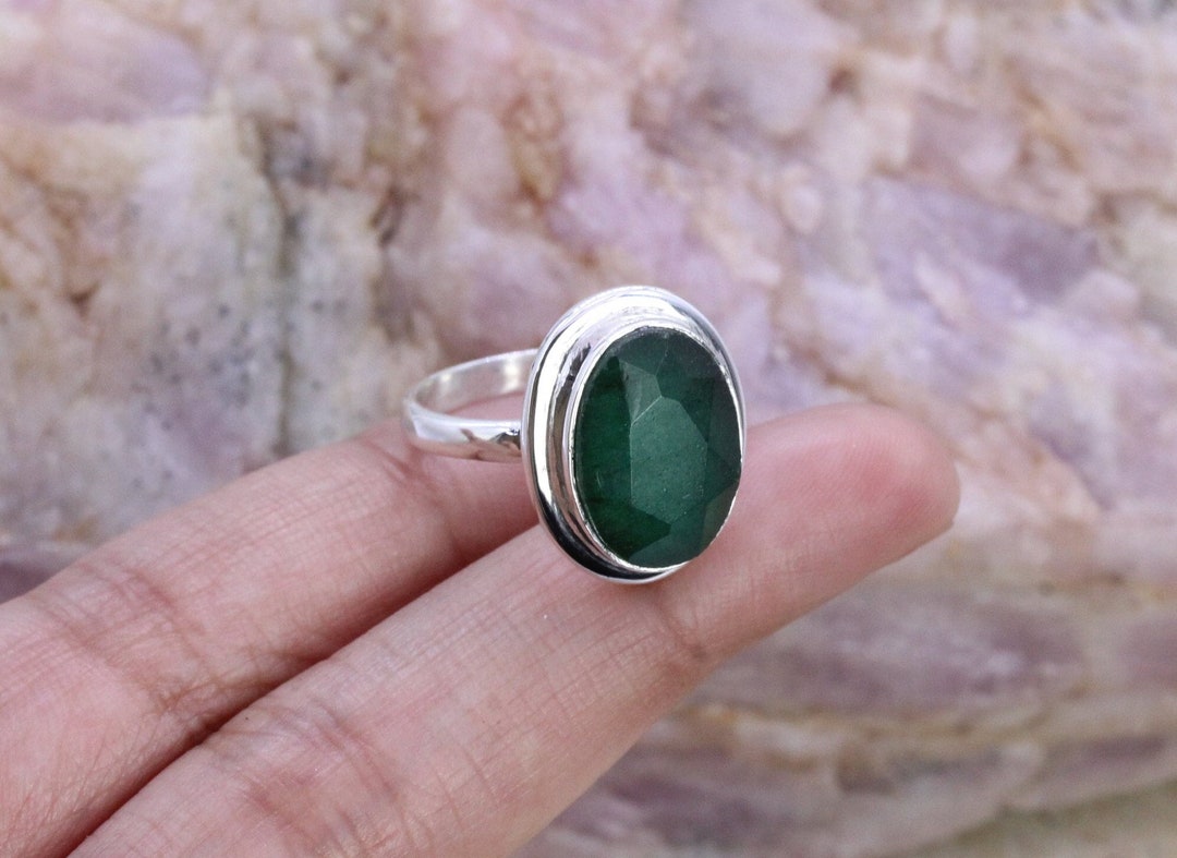 Buy 925 Silver Ring, Green Emerald Oval Gemstone Ring, Handmade Ring