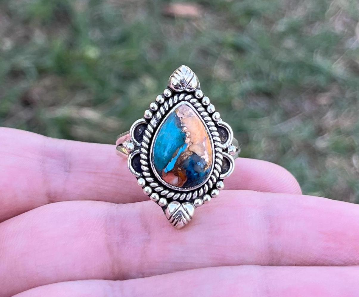 ブルーコッパーターコイズリング、ハンドメイドシルバーリング