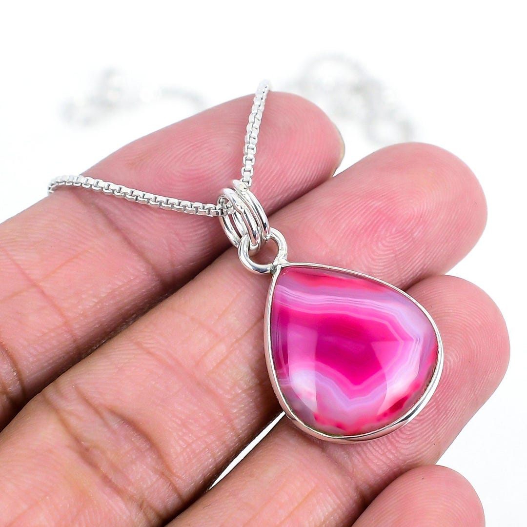 縞模様のオニキスペンダント、ペアシェイプ、シルバー、ボヘミアン