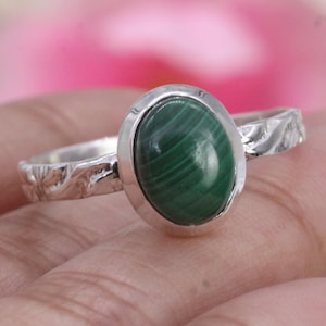 925 Silver Ring / Malachite / Birthstone Ring /Jewellery / Womens Rings Bands / Oval Malachite / designer ring / Customized ring size J TO Z