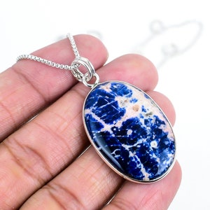 925 Solis Silver Sodalite Gemstone Pendant/Next Day Dispatch/Women&#39;s Pendant/Pendant For Chain/Birthstone jewellery/Unisex Anxiety Necklace