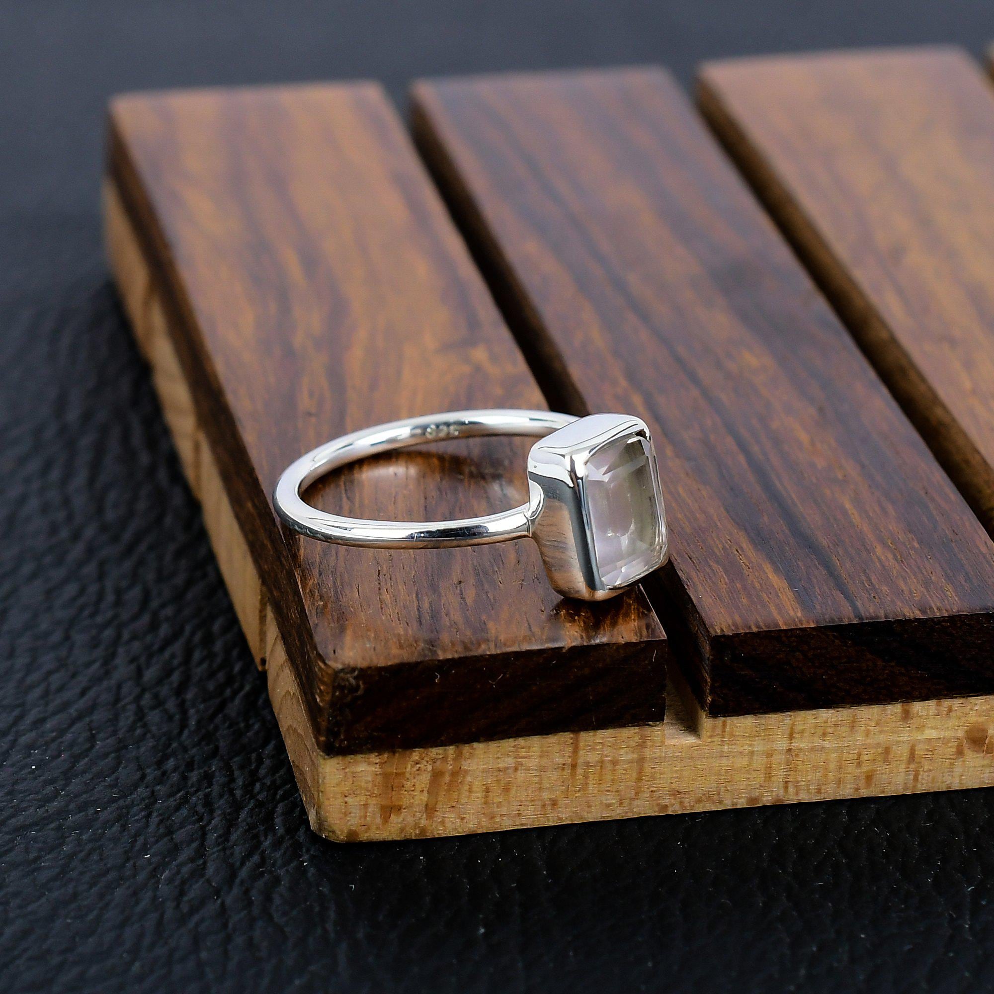 アクセサリー Silver Ring With SquareG Silver Silver Clear Crystal Ring, Rectangular Gemstone, Custom Size