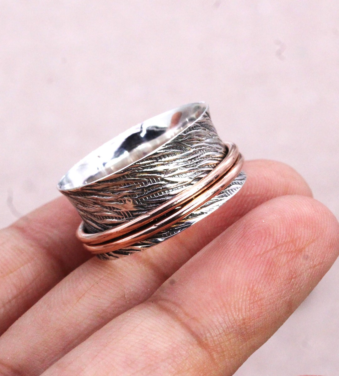 925 Silver Ring, Wide Band Ring, Spinner Meditation Ring