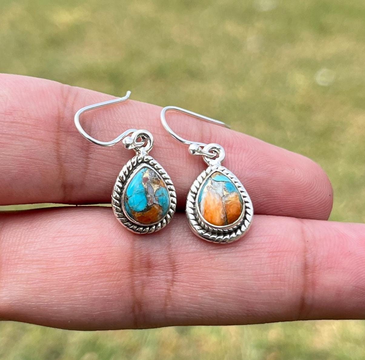 fannyu 925 Solid Sterling Silver Black Opal Drop Dangle Earring