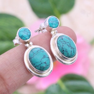 925 Silver Earrings, Stud Earrings, Turquoise Gemstone Earrings, Women's Earrings, Partywear Earrings, Girls Earrings Jewellery For Her