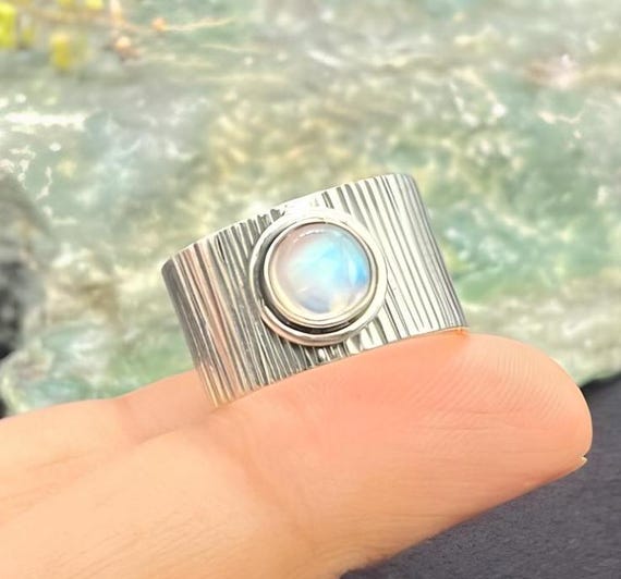 3個セット 925 Silver Ring / Moonstone / Wide Band Ring / Womens Rings