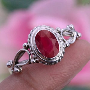 Silver Oval Ruby Ring, Customizable Birthstone Jewelry