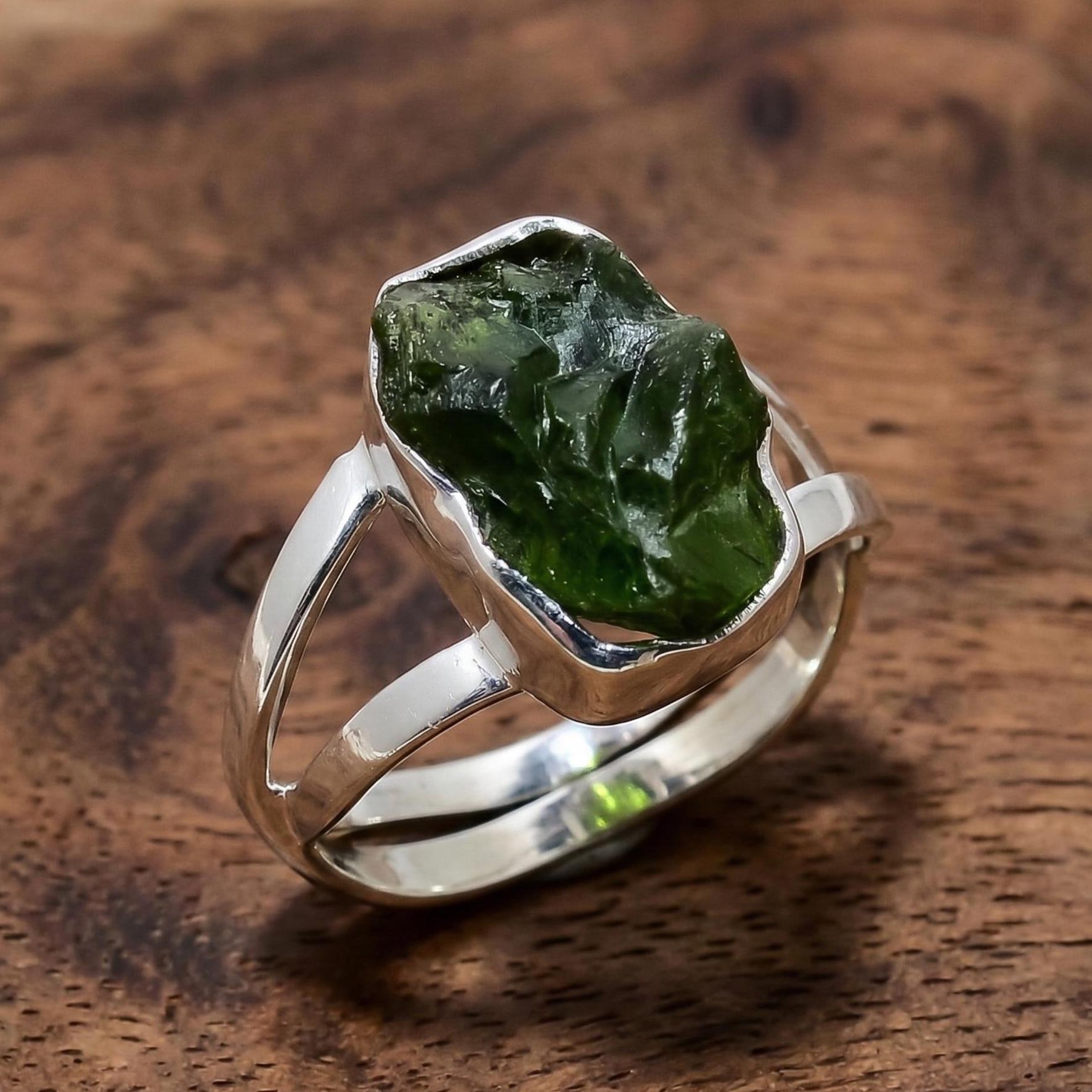 Buy Raw Chrome Diopside Crystal Ring – Genuine Rough Stone Jewelry