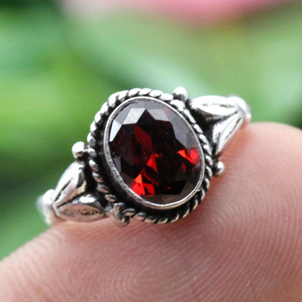 Silver Ring / Garnet Ring / Jewellery / Women's Rings Bands / Bohemian Ring / Oval Garnet stone / Customized ring size J TO Z