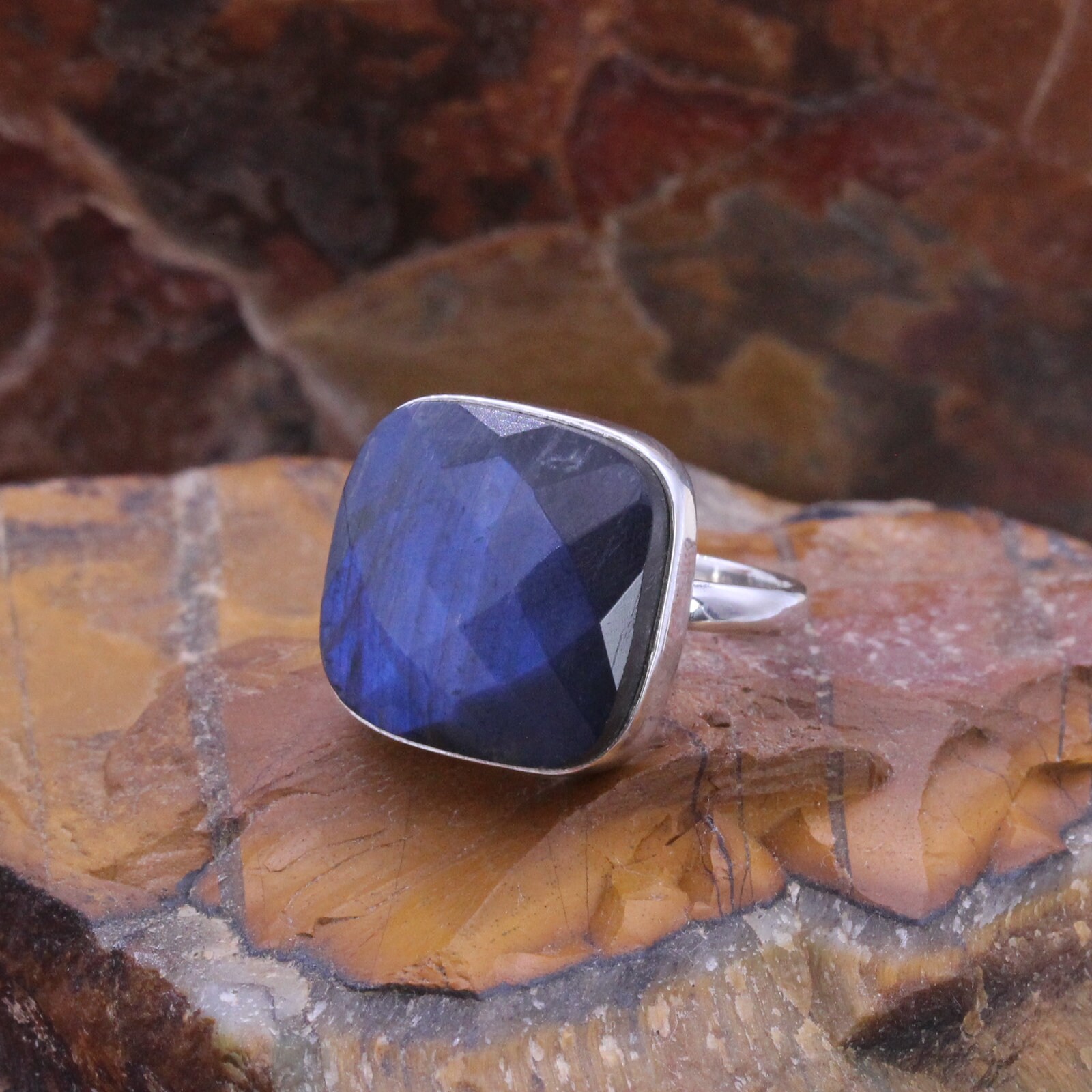 925 Sterling Silver Labradorite Ring/cushion Ring/women's