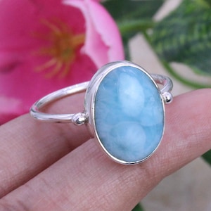 925 Silver Ring / Larimar / Rings / Jewellery /  Womens Rings Bands / Promise ring / Oval Larimar / Customized ring size J TO Z