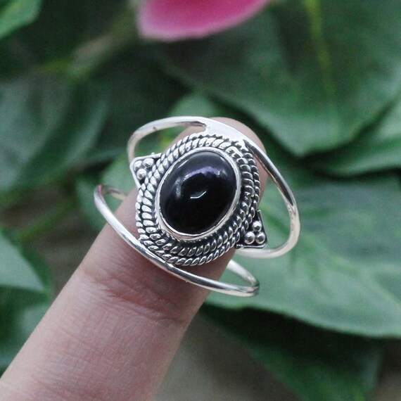 OX JEWELRY High-End Annulus Ring 21号 925 Silver Ring / Black Onyx / Anniversary Ring / Women's