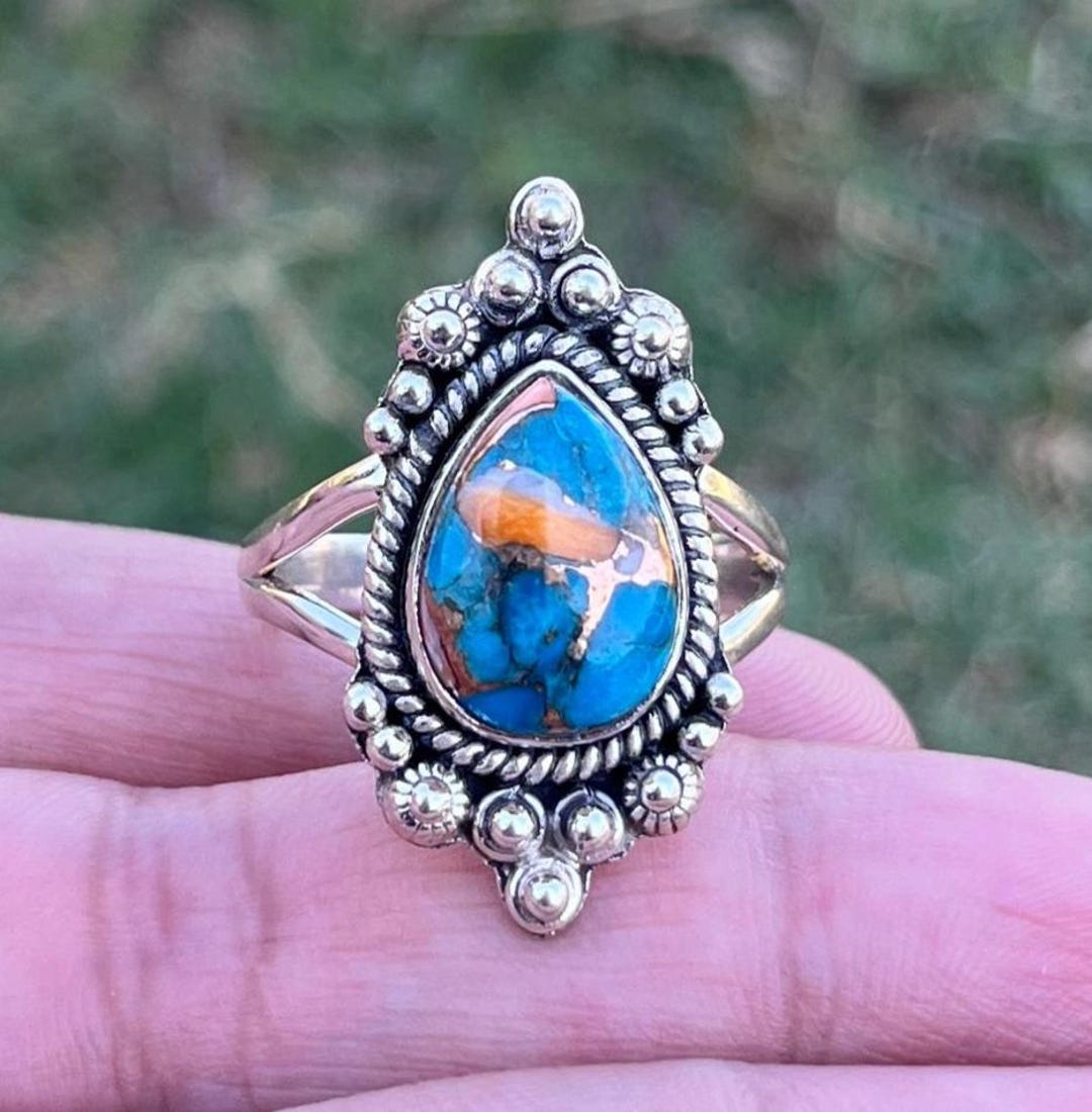 【廃盤】WEIRDO JEWELRY GEMSTONE - RING 約16号 Silver Oyster Turquoise Ring: Handmade Gemstone Statement Jewelry