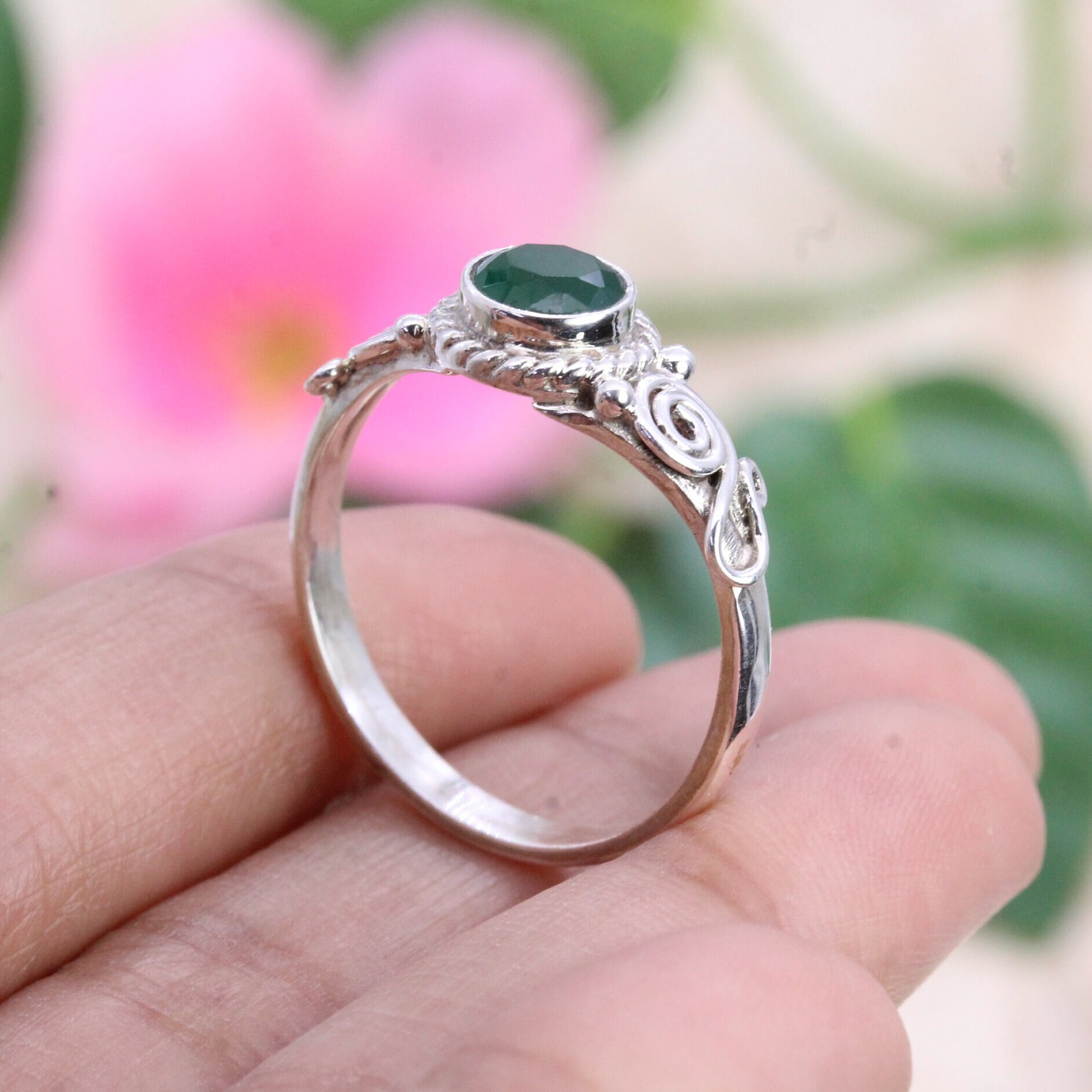 Bague Alliance Argent - Pierre Verre Vert Émeraude - Taille 52 - Femme - Fantaisie - Impeccable