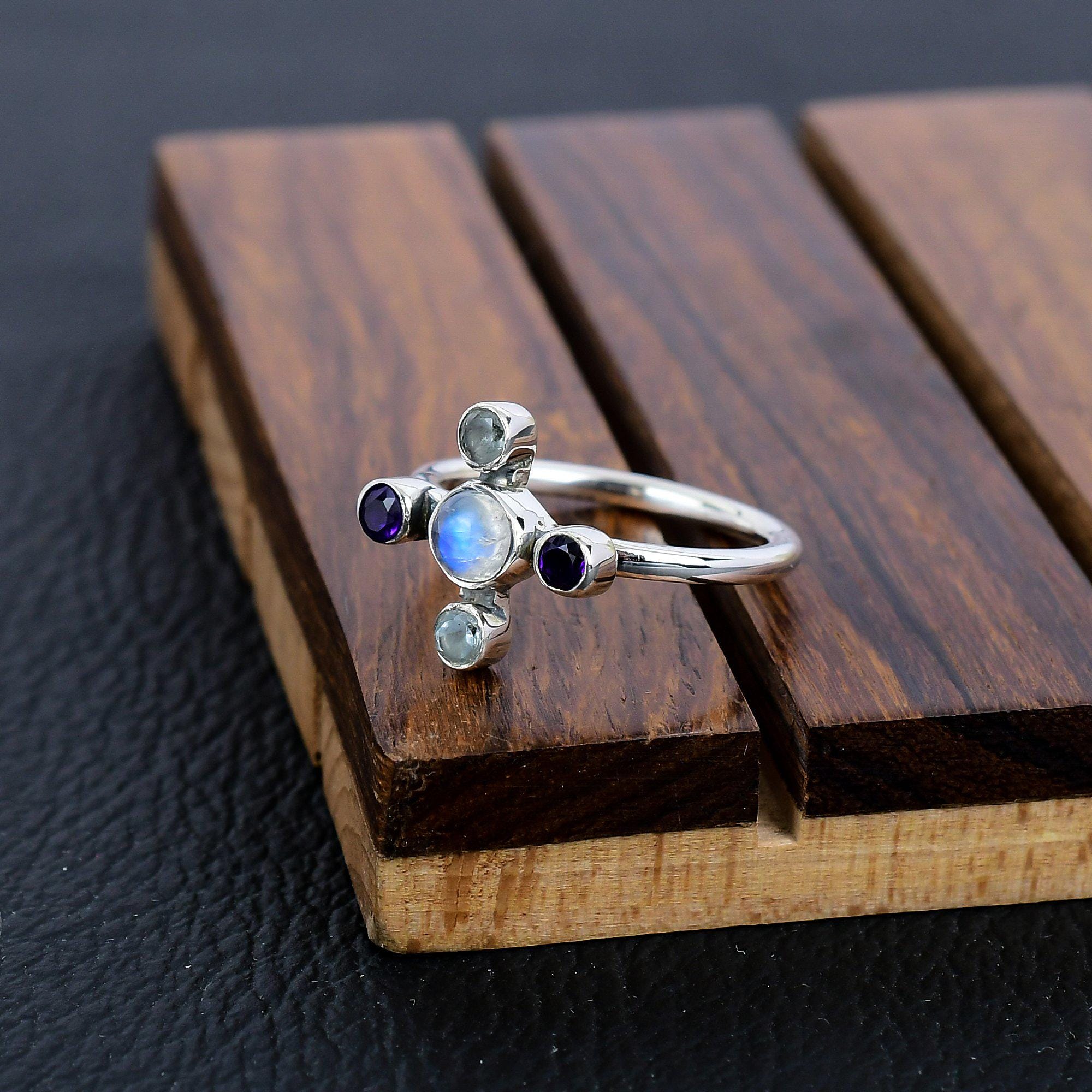 シルバー アメジスト ムーンストーン ブルートパーズ リング
