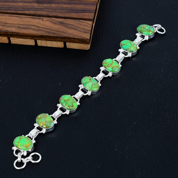 Genuine Emerald Gem Chip Christmas Bracelet Sterling Silver with Crystals Genuine Emerald Gem Chip Christmas Bracelet Sterling Silver with Crystals