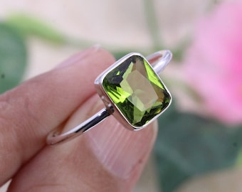 Anello In Argento Placcato Con Topazio Blu Naturale Rettangolare - Pietra Oceanica Regalo Famiglia