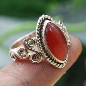925 Silver Ring / Carnelian / Rings / Womens Rings Bands / Promise Ring / Marquise Carnelian / Birthstone ring / Customized ring size J TO Z