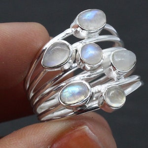 925 Silver Ring / Moonstone/ Multi stone Ring/ stacking ring/ Women's Rings Bands/ Wedding ring / Big huge ring/Customized ring size J TO Z image 4