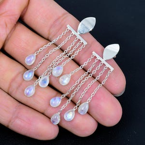 925 Solid Sterling Silver Earrings/Natural Moonstone Earrings/Daily wear Earrings/Drop Dangle Gemstone Earrings/Perfect Gift For Her.