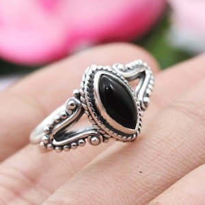 925 Silver Ring/ Black Onyx / Rings / Womens Rings Bands/ Promise ring / birthstone ring/  Marquise black onyx / Customized ring size J TO Z
