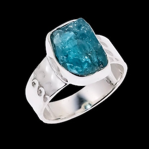 Natural Apatite Rough 925 Sterling Silver Ring, Apatite Handmade Ring, Apatite Silver Raw Stone Ring, Gift for Her, Apatite Silver Ring