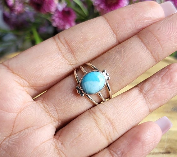 シルバーラリマーリング、オーバルジェムストーンバンドジュエリー