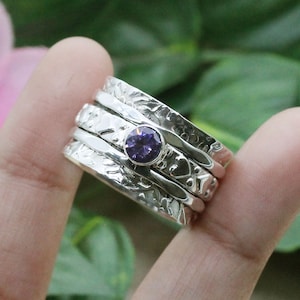 925 Silver Ring / Amethyst /Spinner Meditation Ring/ Wide band ring / Women&#39;s Rings Bands / round amethyst / Customized ring size J TO Z