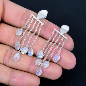 925 Solid Sterling Silver Earrings/Natural Moonstone Earrings/Daily wear Earrings/Drop Dangle Gemstone Earrings/Perfect Gift For Her.