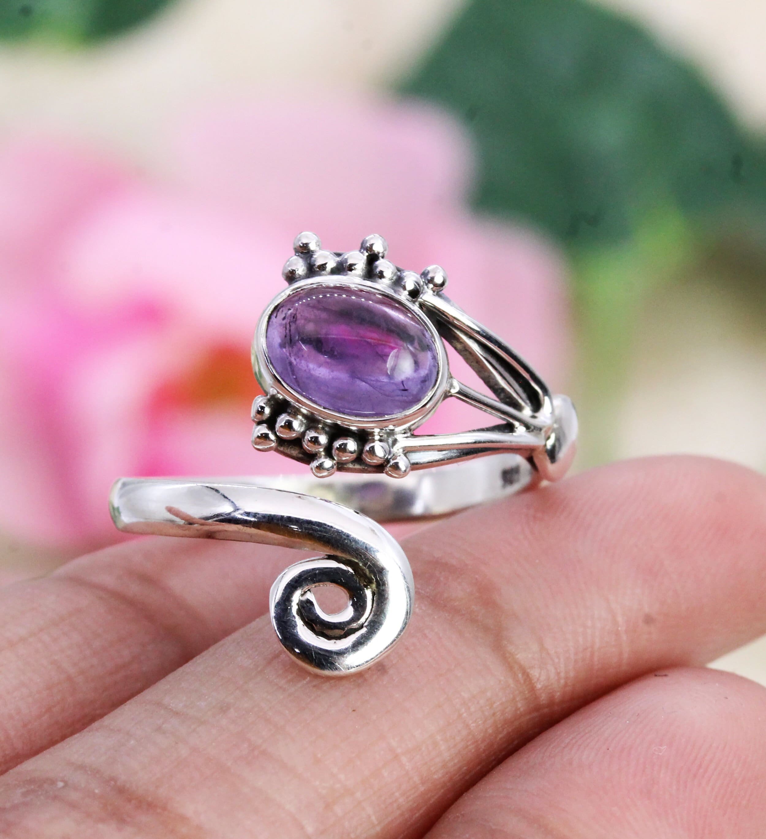 最新コレックション Ring, Silver Sterling 925 Amethyst Designer Ring, Adjustable アクセサリー