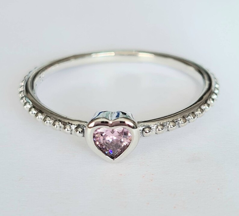 Pandora Clear Red or Pink Heart Beaded Ring Stackable Ring Etsy