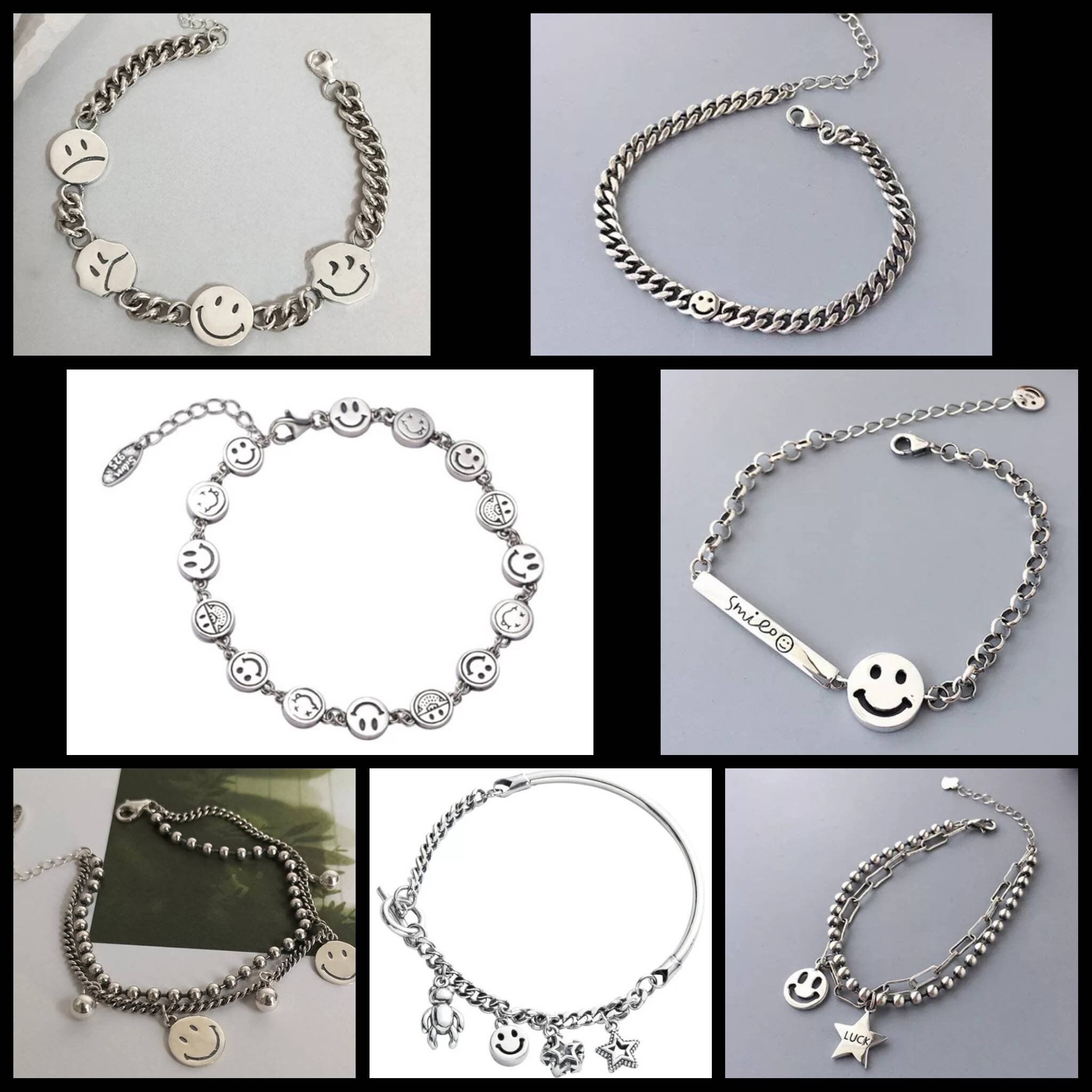 New Smiley Sad Face Chain Bracelet S925 