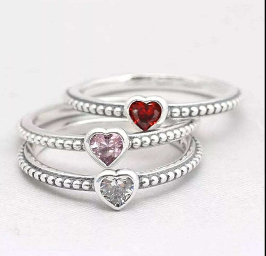Pandora Clear Red or Pink Heart Beaded Ring Stackable Ring Etsy