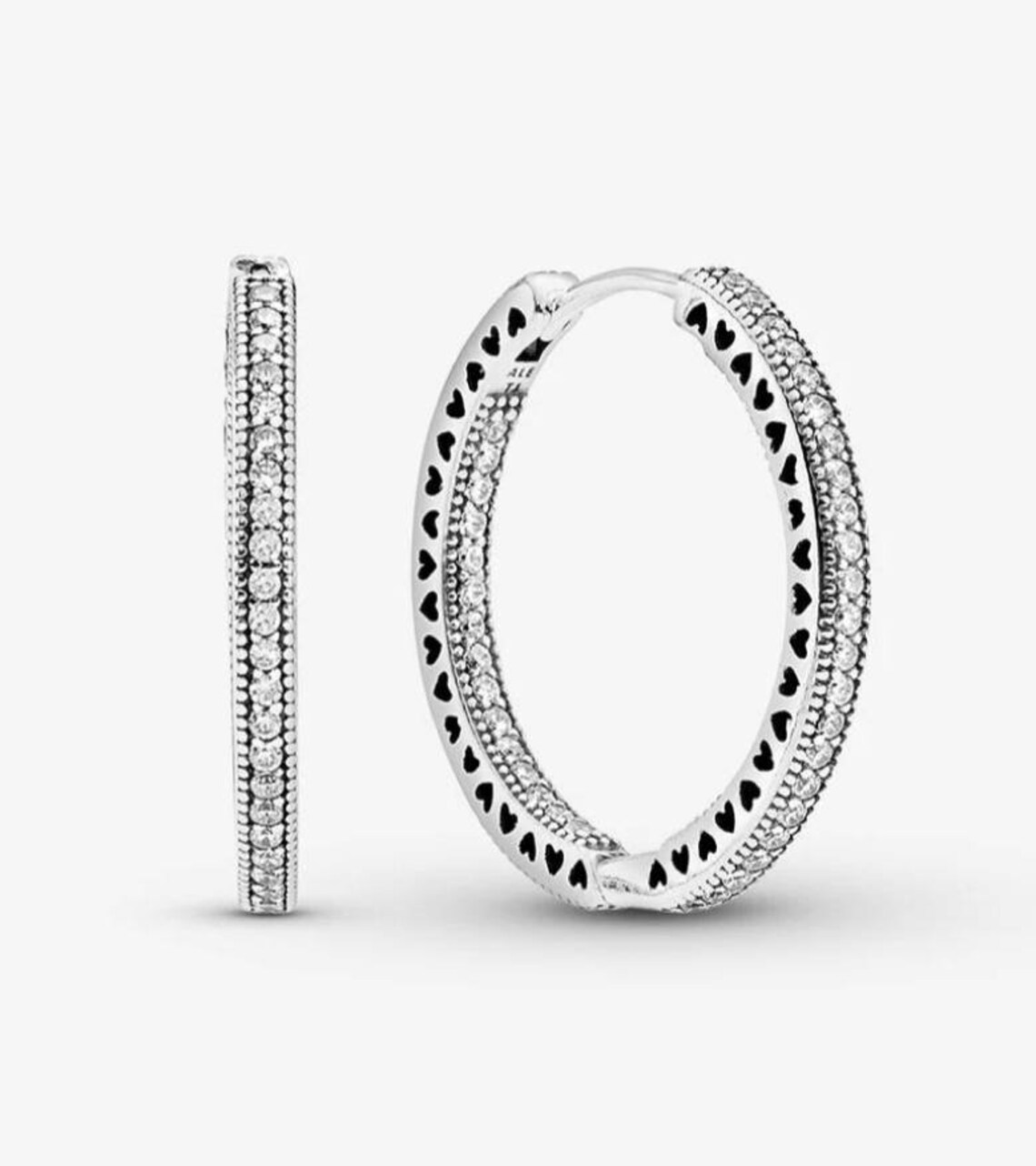 Pandora S925 ALE Sparkle & Hearts Hoop Earrings diameter Etsy