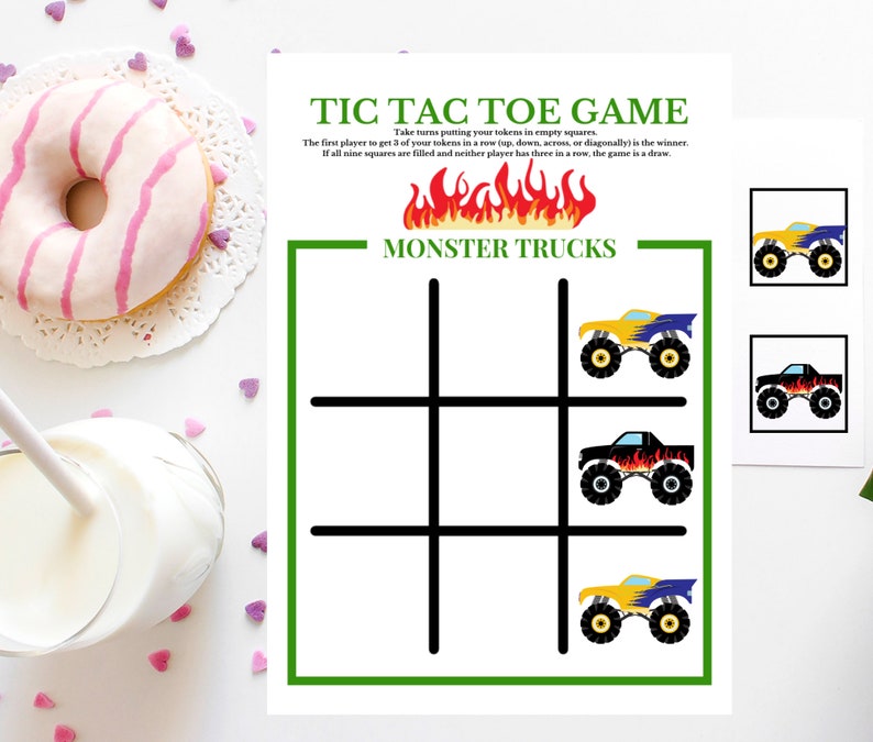 Monster Trucks Birthday Party Monster Truck Party Game Monster Truck Party Printable Decor Road Trip Game Tic Tac Toe Game