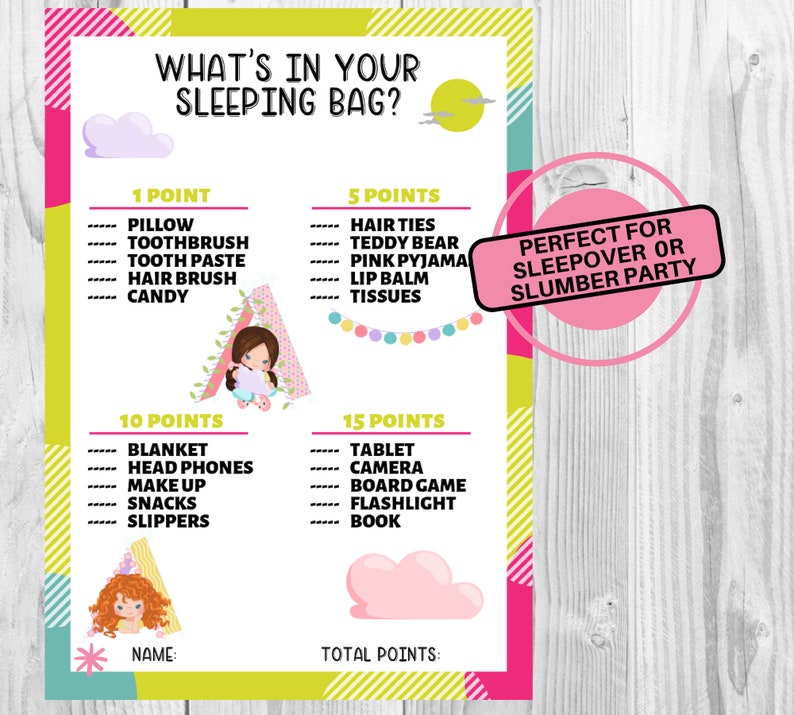 Sleepover Game Slumber Party Game Girls Party Game Birthday Etsy