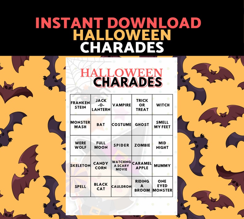 Halloween Party Game Halloween Charades Halloween Kids Etsy