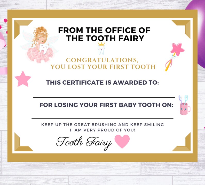 childs first lost tooth report tooth fairy certificate etsy