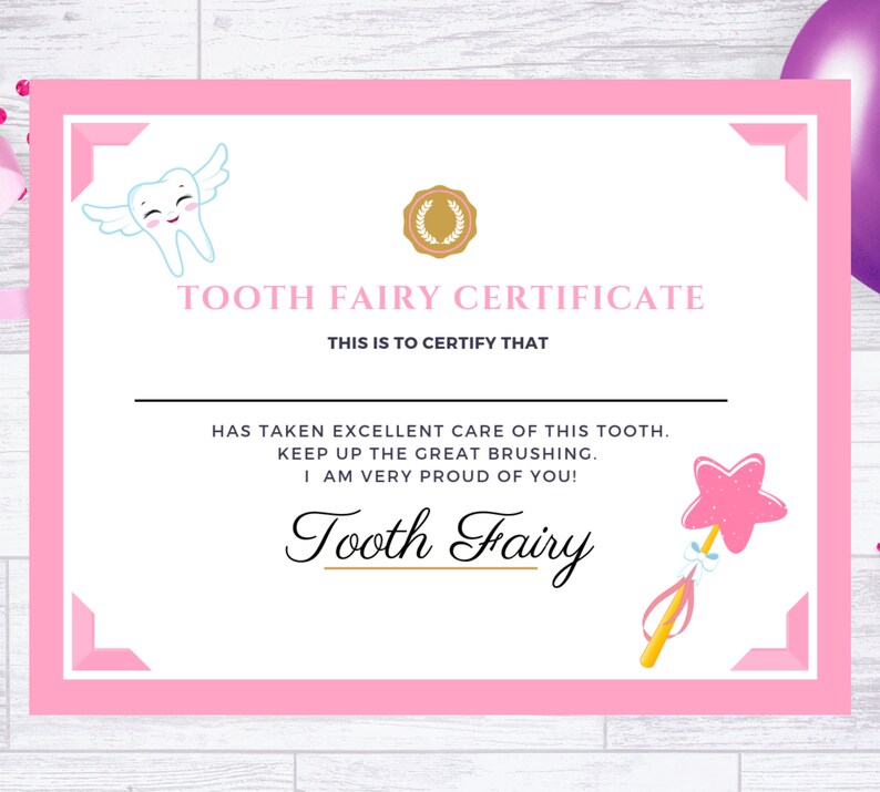 1st Free Printable Tooth Fairy Certificate
