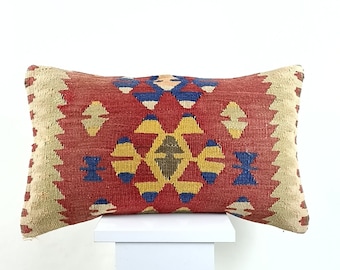 12x20 Kilim Pillow Cover Accent Throw Pillow Vintage Kilim Pillow Floor Cushion Cover E556 Bohemian Sham Cover Handwoven Kilim Lumbar