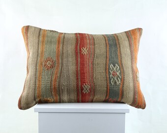 Kilim Pillow Cover,Lumbar Pillow,16x24 Kilim Pillow,Boho Pillow,Outdoor Pillow,Throw Pillow,Bedding Pillow,Embroidered Kilim Pillow 2908
