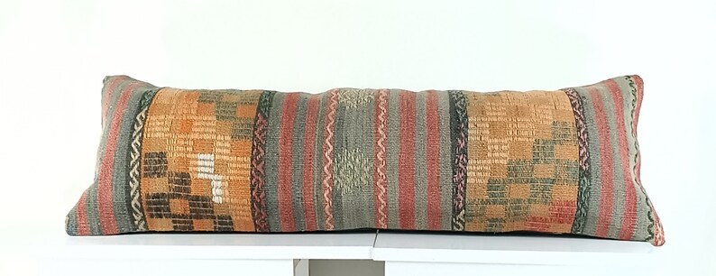 Turkish Kilim Pillow A1095 Cushion Cover 12x36 Bohemian Kilim Pillow Throw Pillow Decorative Kilim Pillow 12x36 Bohemian Pillow