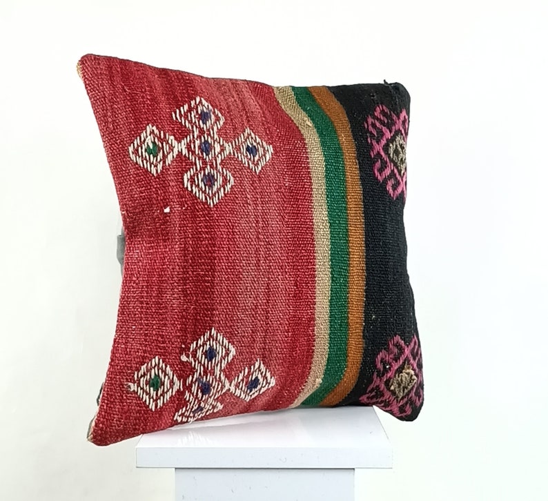 Handwoven Turkish Kilim Pillow Handmade Pillow Anatolian Carpet Pillow 14x14 Kilim Pillow Kilim Pillow Cover Boho Tribal Decor A1325