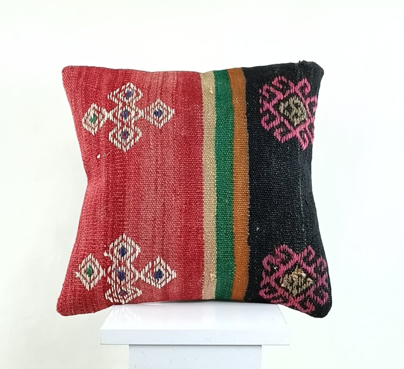 Handwoven Turkish Kilim Pillow Handmade Pillow Anatolian Carpet Pillow 14x14 Kilim Pillow Kilim Pillow Cover Boho Tribal Decor A1325